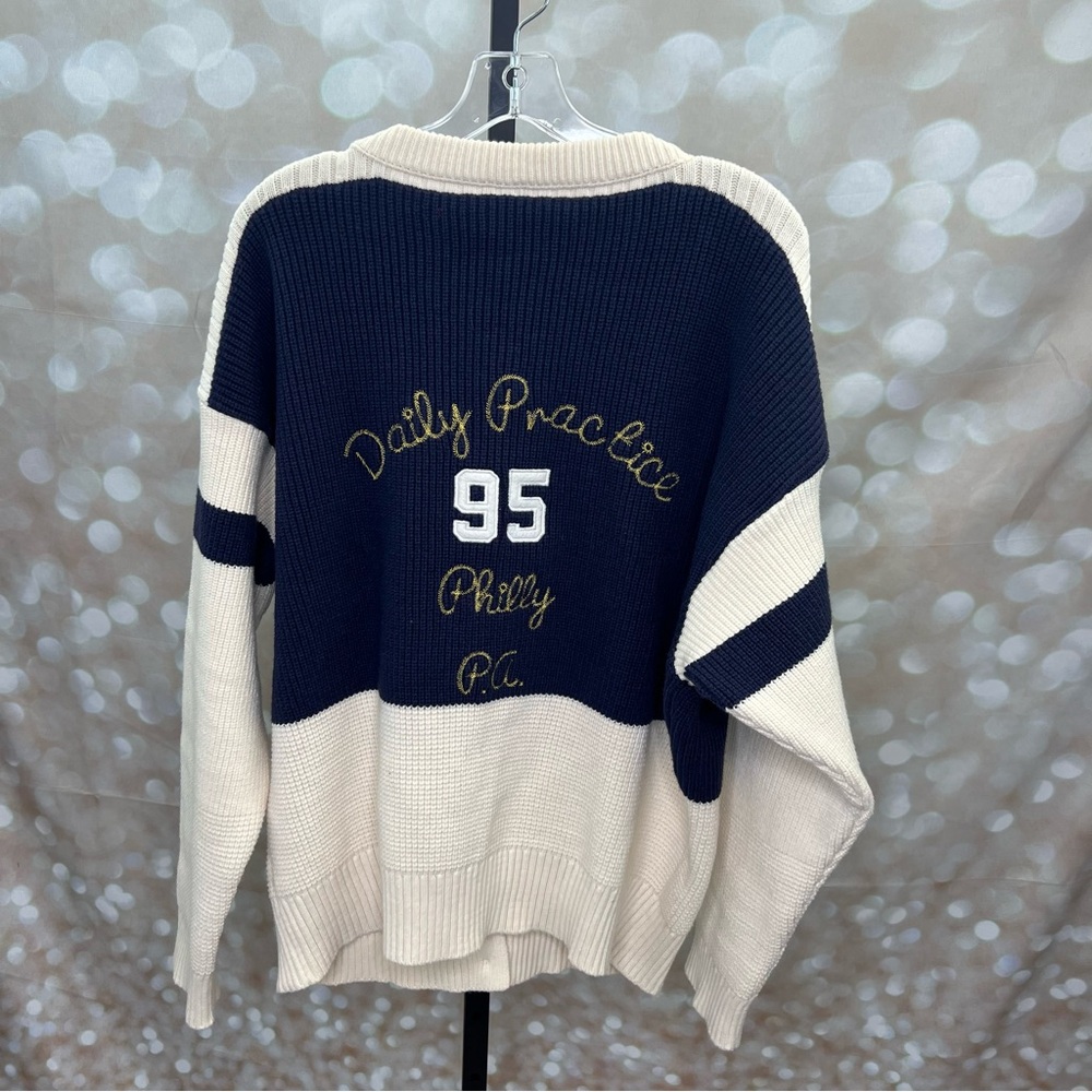 ANTHROPOLOGIE DAILY PRACTICE Quarterback Cardigan Sweater Oversized Embroidered - Picture 3 of 11